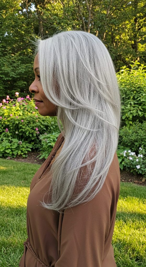 10. Long Layered Grey Hair