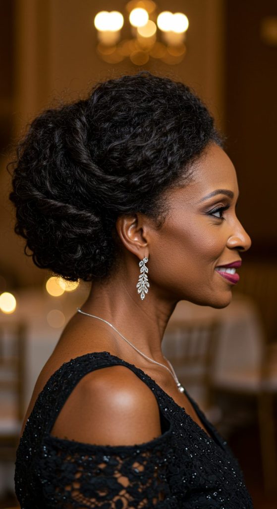 10. Romantic Updo with Loose Strands