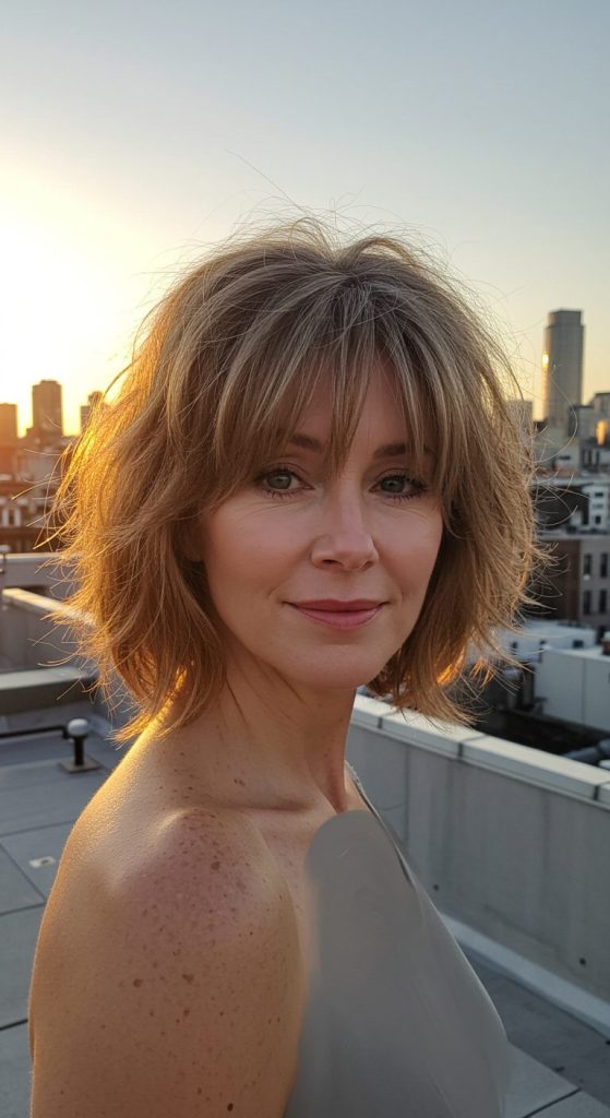 11. Textured Layered Bob with Bangs