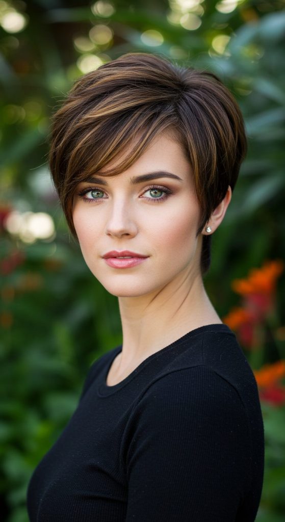 13. Layered Pixie with Highlights