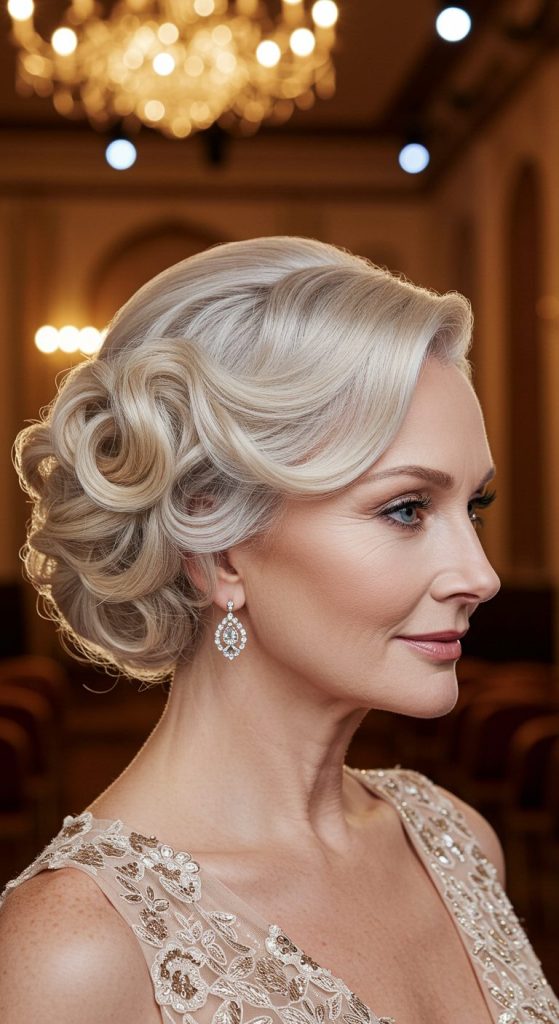 13. Side-Swept Curled Updo