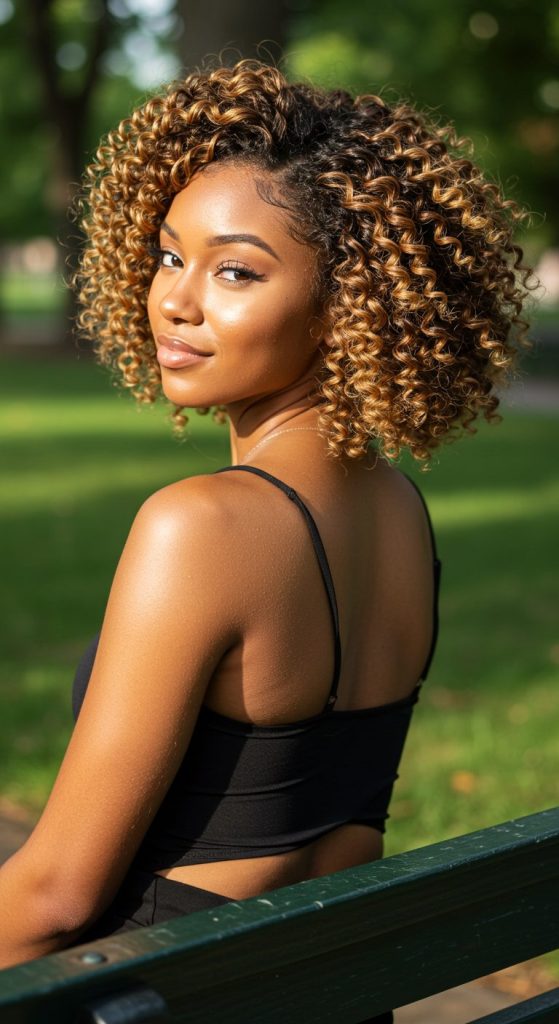 15. Curly Bob with Highlights