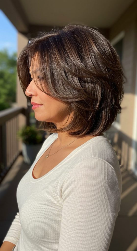 15. Layered Lob with Subtle Curls