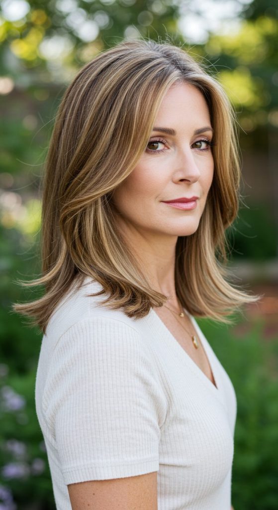 15. Long Cut with Face-Framing Highlights