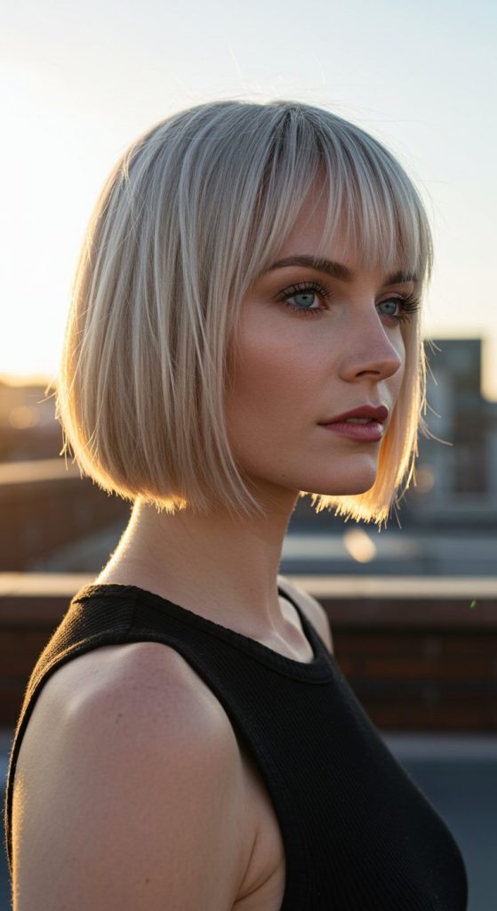 15. Short Bob with Curtain Bangs