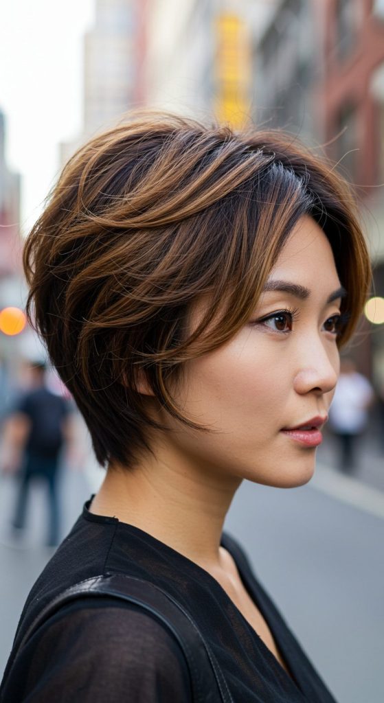 16. Layered Pixie with Highlights
