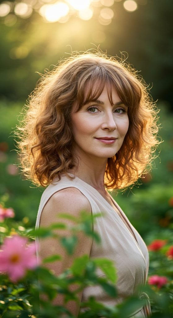 17. Soft Curls with Curtain Bangs