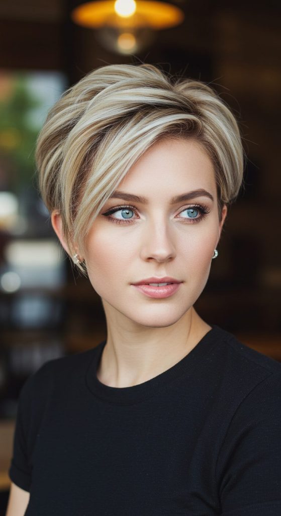 19. Layered Pixie with Highlights