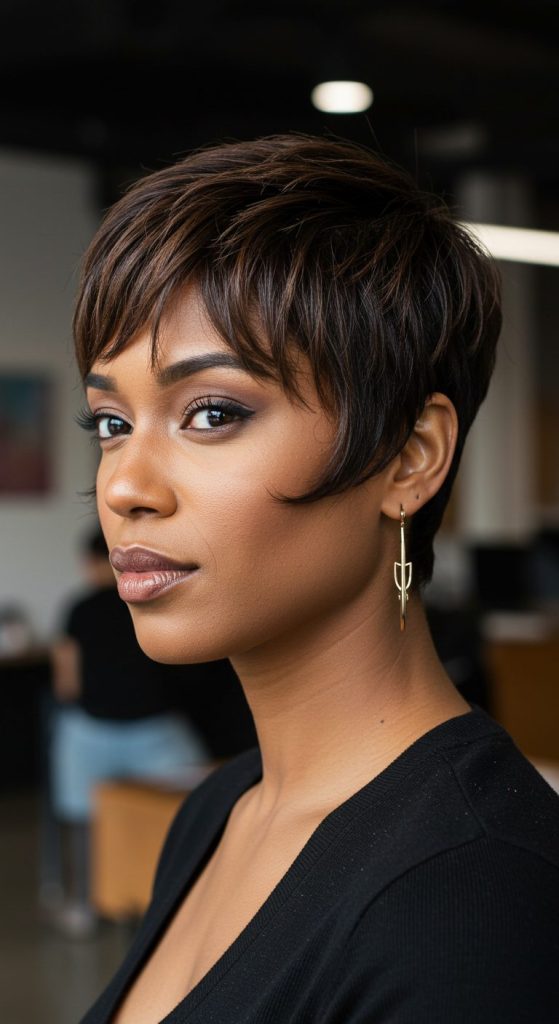 19. Short Layered Pixie with Fringe