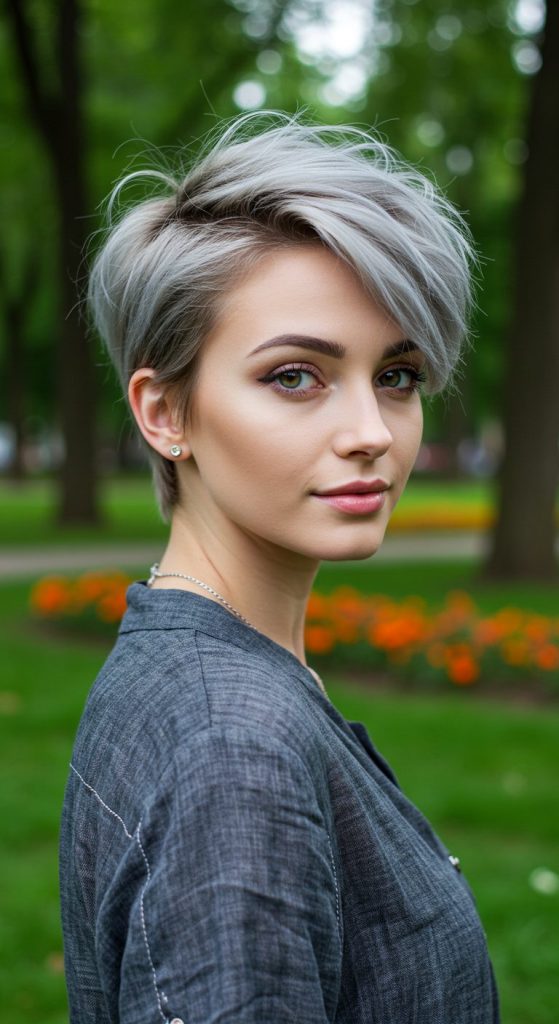 19. Tousled Side-Parted Pixie Bob