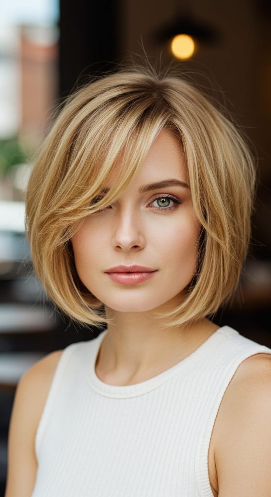 24. Layered Bob with Side Bangs