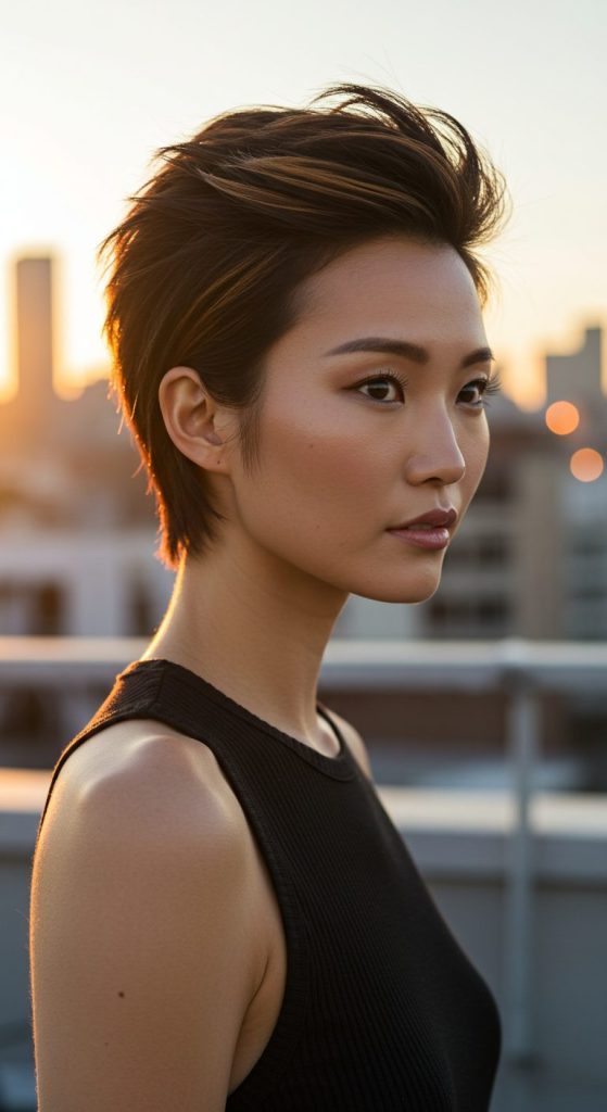 24. Sleek Pixie with Highlights