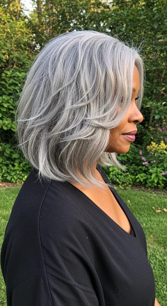 26. Layered Grey Lob with Waves