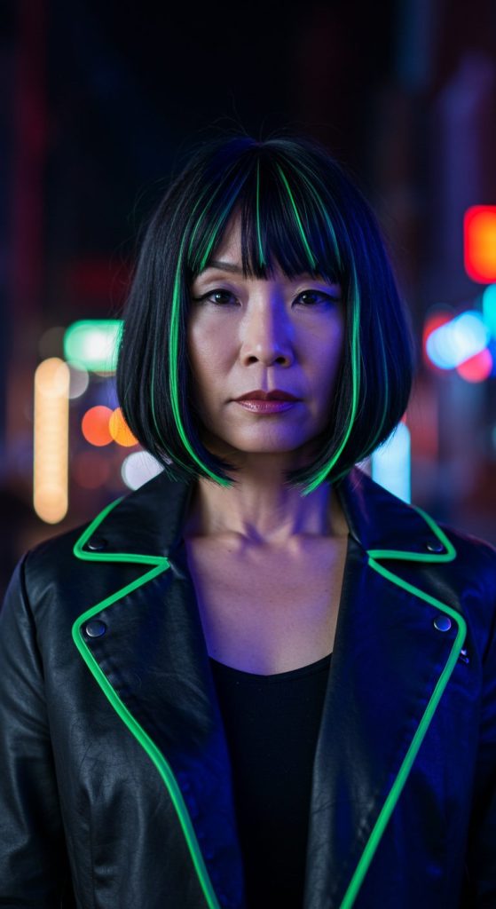 28. Bold Long Bob with Neon Streaks