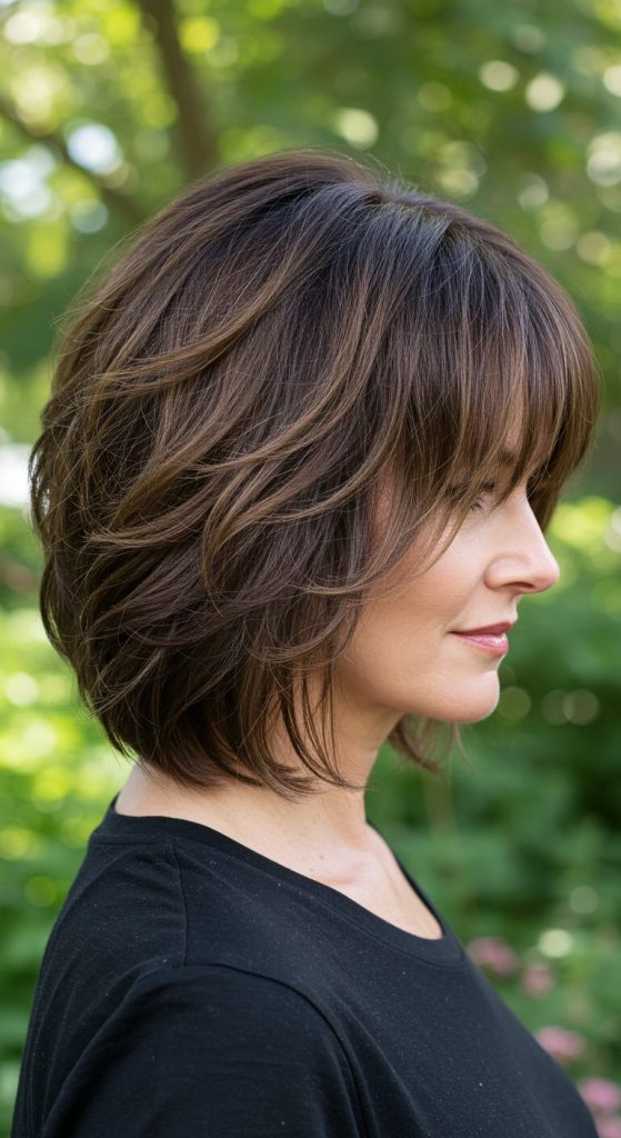 28. Layered Lob with Side Swept Bangs