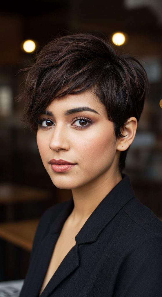 3. Side-Parted Shaggy Pixie