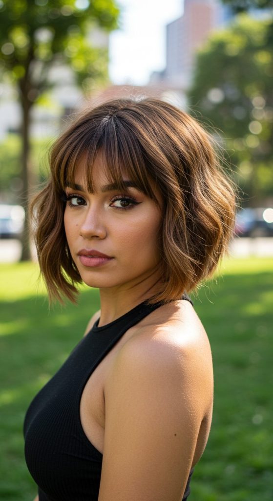 3. Textured Bob with Side Bangs