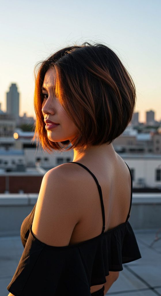 30. Short Layered Bob with Shine