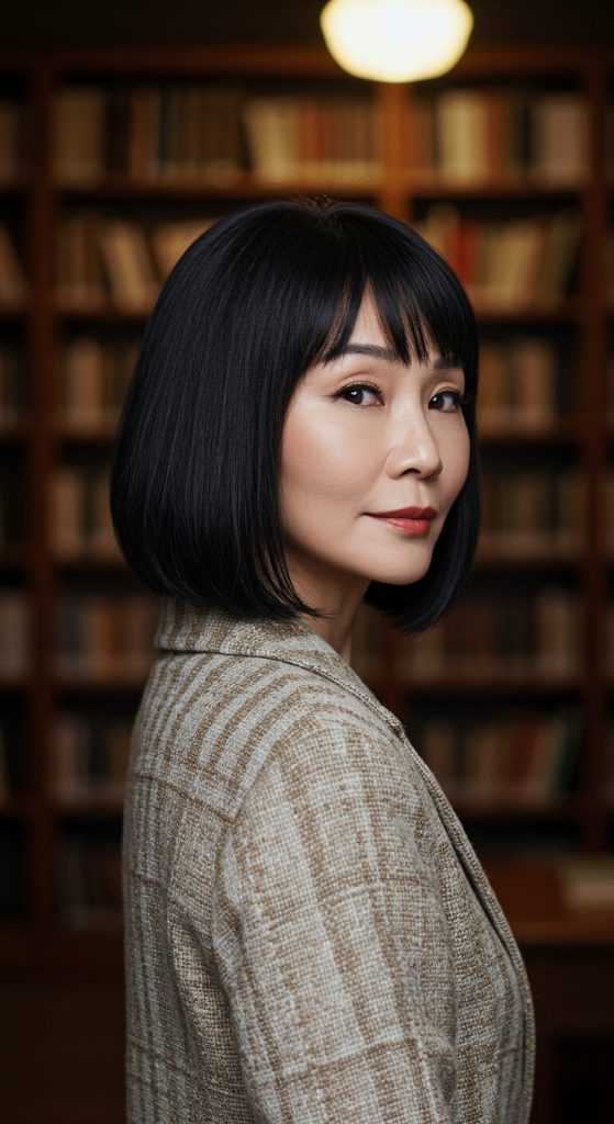 7. Mid-Length Cut with Curtain Bangs