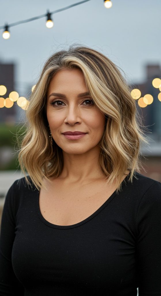 7. Wavy Lob with Highlights
