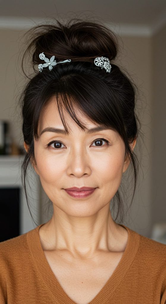 8. Messy Bun with Accessories