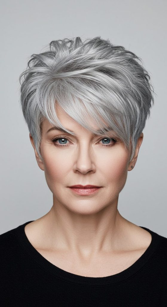 8. Pixie with Side-Swept Grey Bangs4
