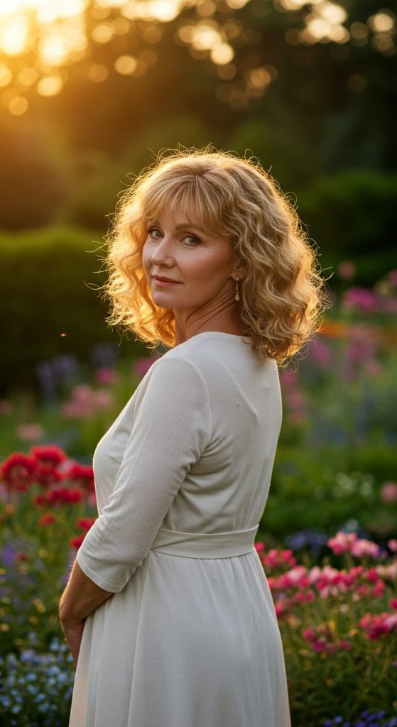 8. Soft Curls with Curtain Bangs