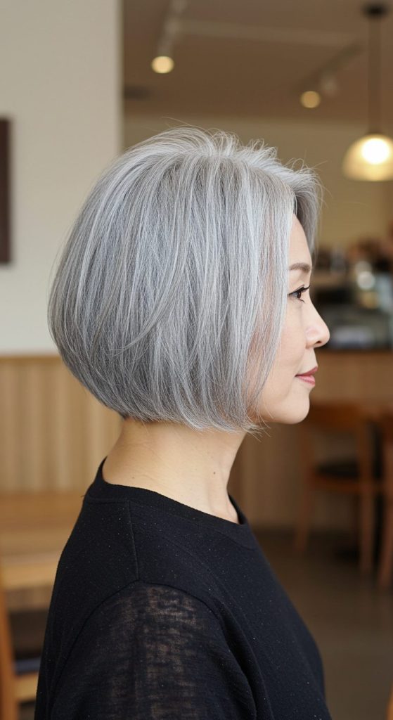 9. Chin-Length Grey Bob