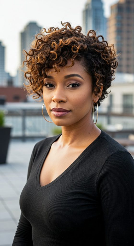 9. Curly Pixie with Highlights