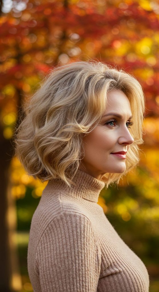 9. Soft Curls Lob with Side Part