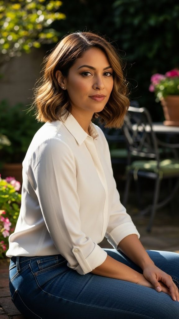 13. Wavy Bob with Highlights