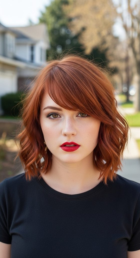 20. Wavy Bob with Side Fringe