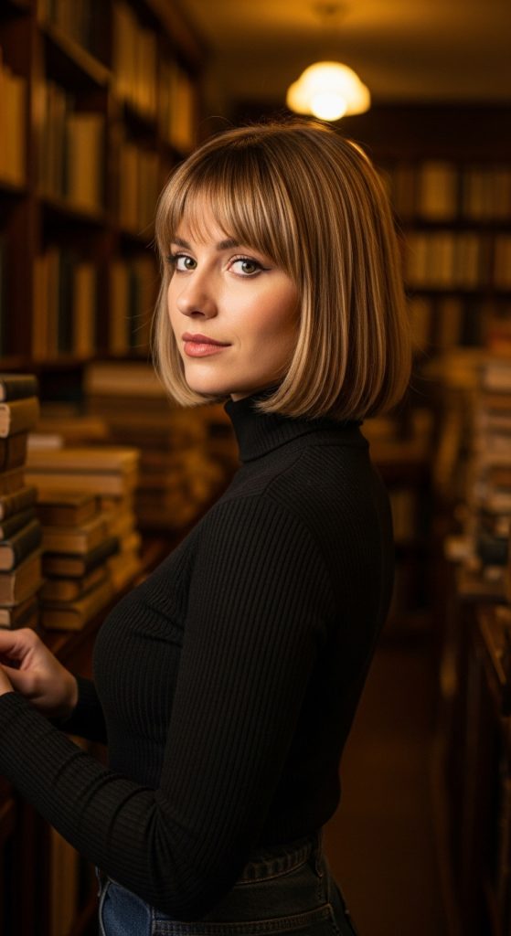 4. Blunt Bob with Curtain Bangs