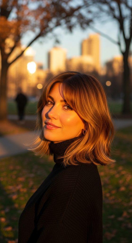 5. Layered Bob with Curtain Bangs