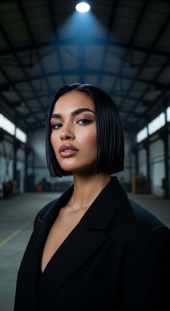 8. Wet-Look Blunt Bob