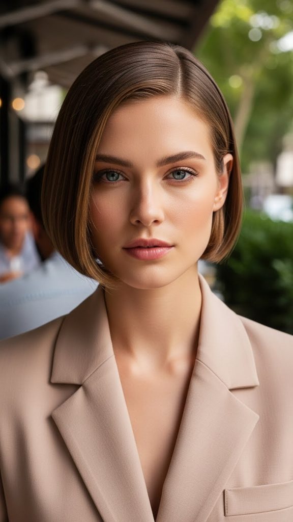 2. Chin-Length Sleek Bob with Curved Under Tips