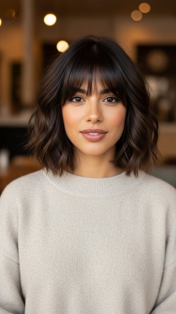 24. Textured Bob with Curtain Bangs