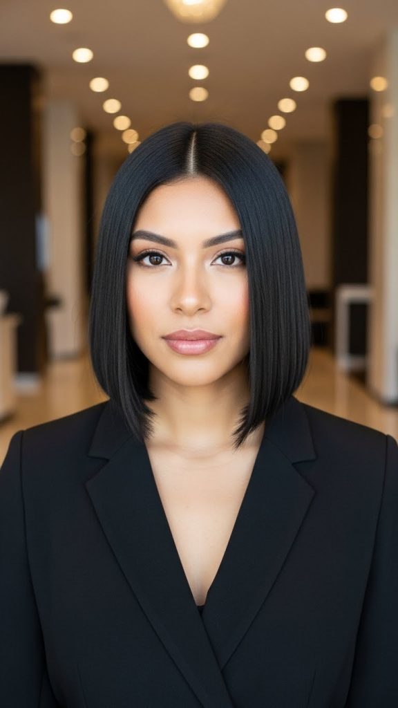 27. Sleek Angled Bob with Middle Part